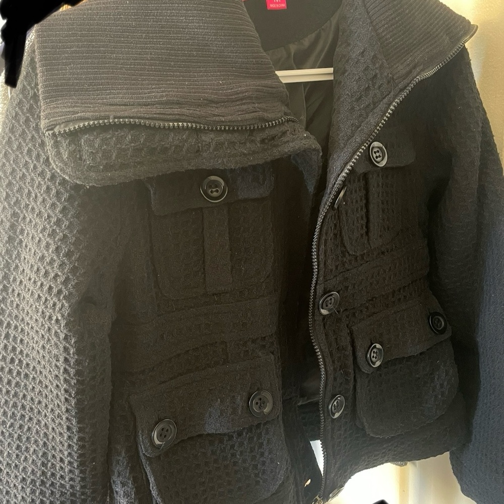 LIKE NEW - Paris Hilton Black Medium Wool Blend Sweater Jacket